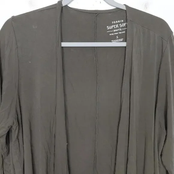 Torrid Cardigan Womens 1X Olive Super Soft Knit Open Office Modest Work - Picture 3 of 8